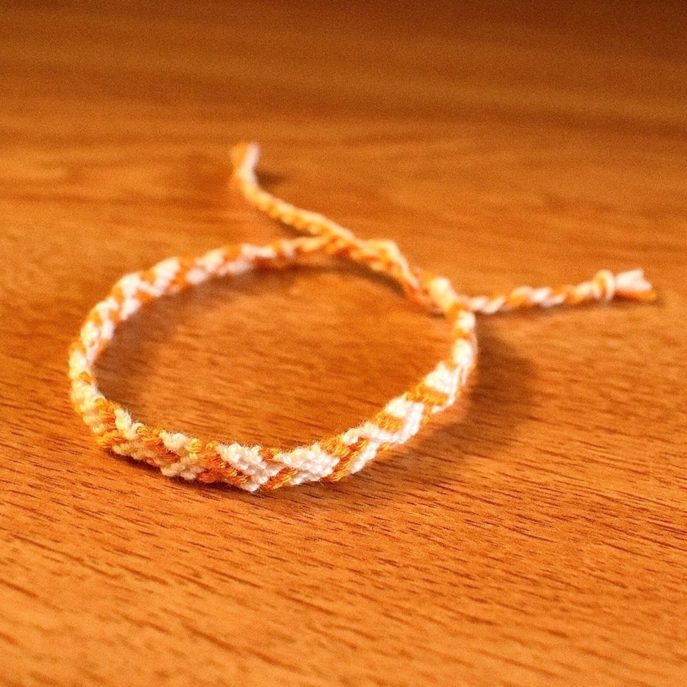 Handmade Woven Friendship Bracelet OS Orange White Unisex Cotton Chevron